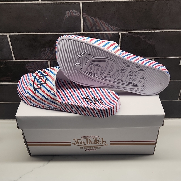 Von Dutch Barbershop Stripe Slides NIB - Picture 1 of 6